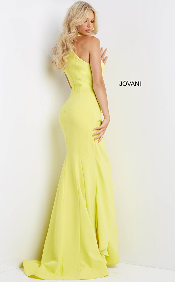Jovani 07301 Yellow High Neckline Sheath Prom Dress